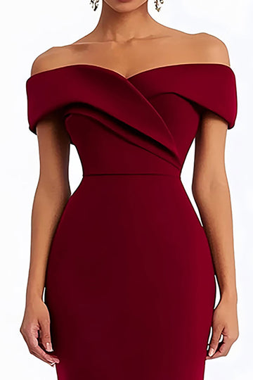 Burgundy Mermaid Off the Shoulder Long Formal Dress
